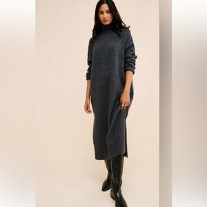 ANTHROPOLOGIE DAILY PRACTICE KARIGAN MIDI SWEATER DRESS TURTLENECK GREY L NWT